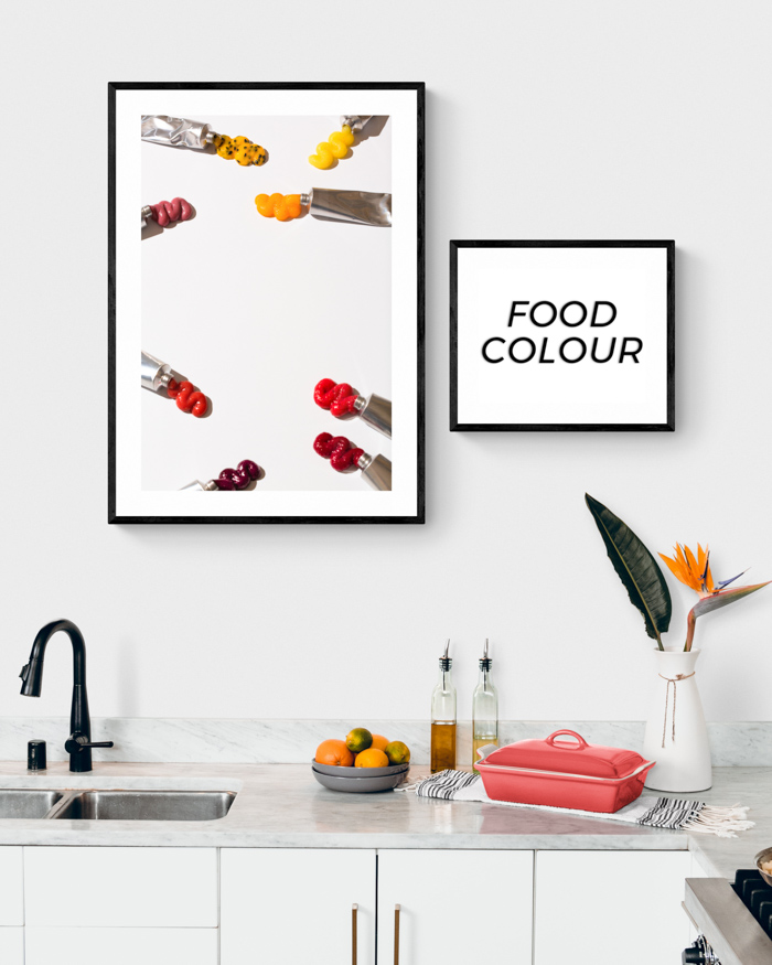 Kitchen with colourful food print